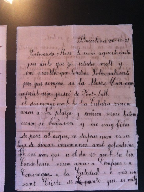 Xavier Montsalvatge, at the age of 10, writes a letter to his mother